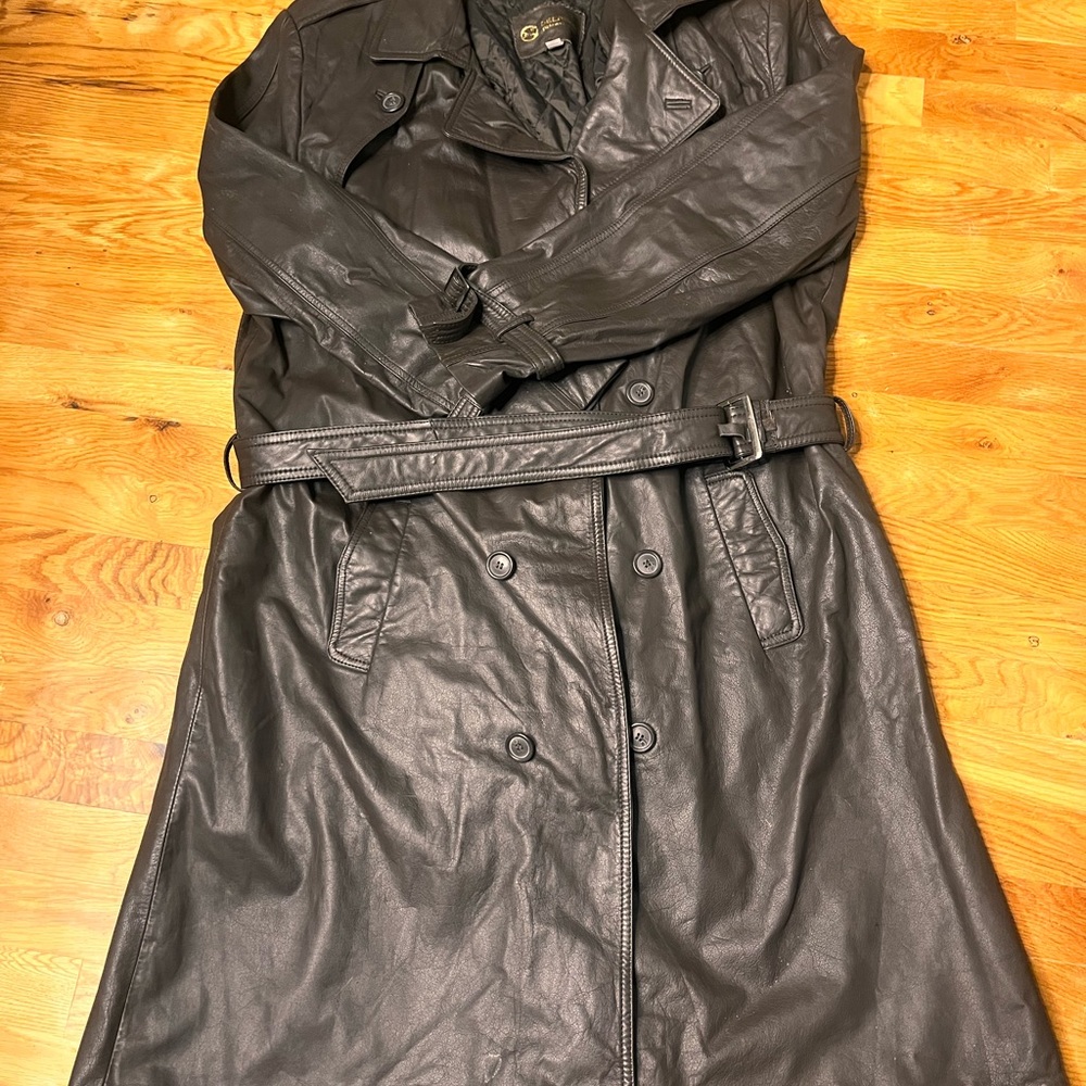 Vintage Deerskin Trading Post Dark Brown genuine leather duster Size 44 Tall